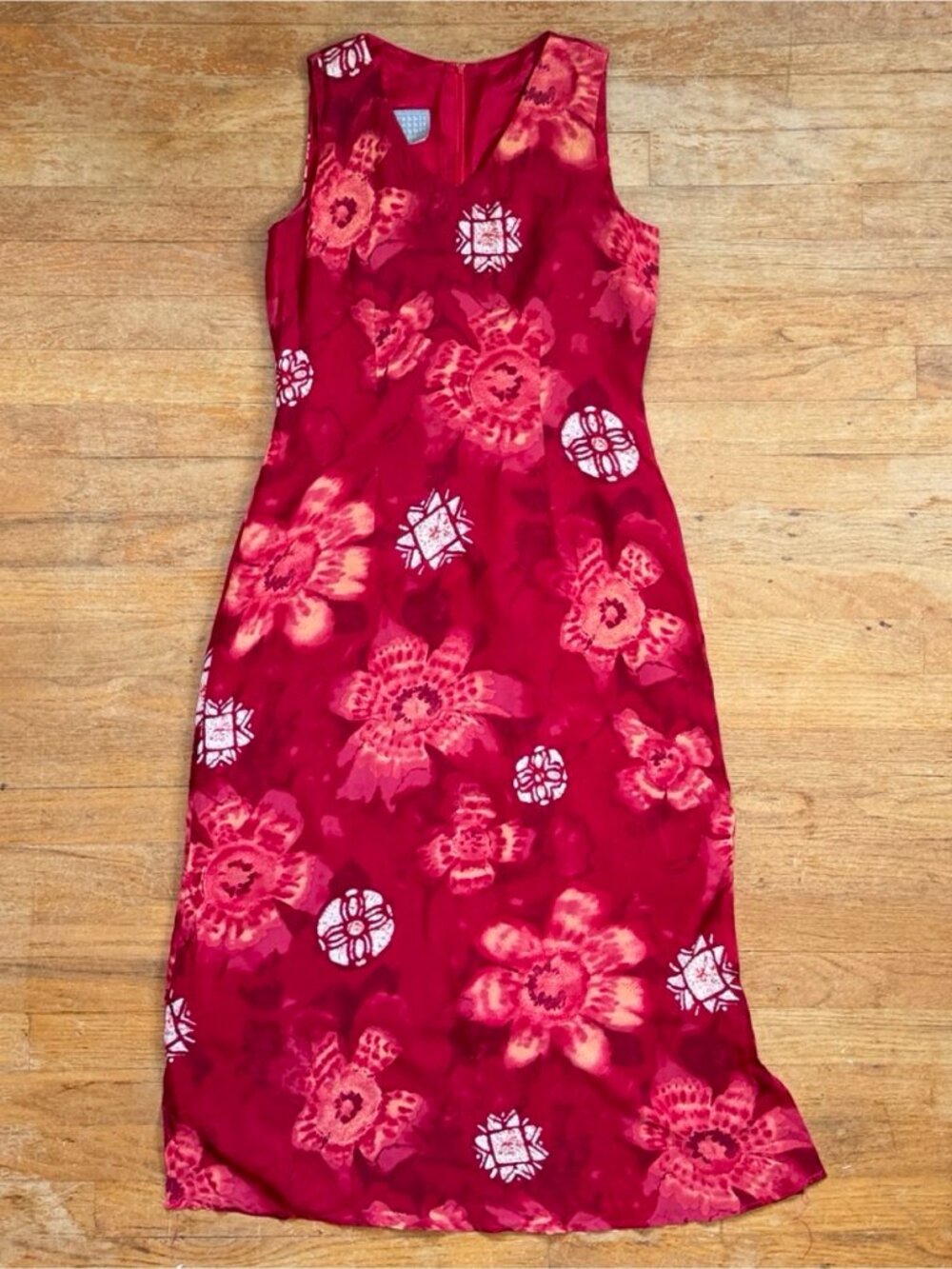 Vintage Floral Medallion Sleeveless Dress Size Small Red Cottagecore Sundress